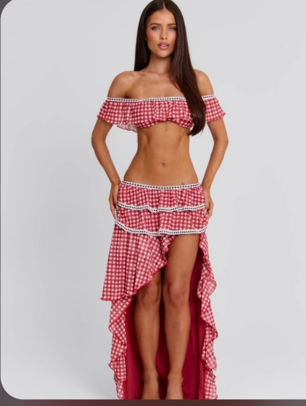 Red Gingham High-Low 2pc Ruffle Skirt Set🌸🩷🔥🔥🔥 - Picture 13 of 13